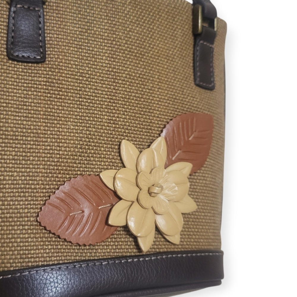 Liz Claiborne Y2K Mini Brown Woven Hand- Shoulder Bag Faux Leather Floral Detail - Picture 2 of 9